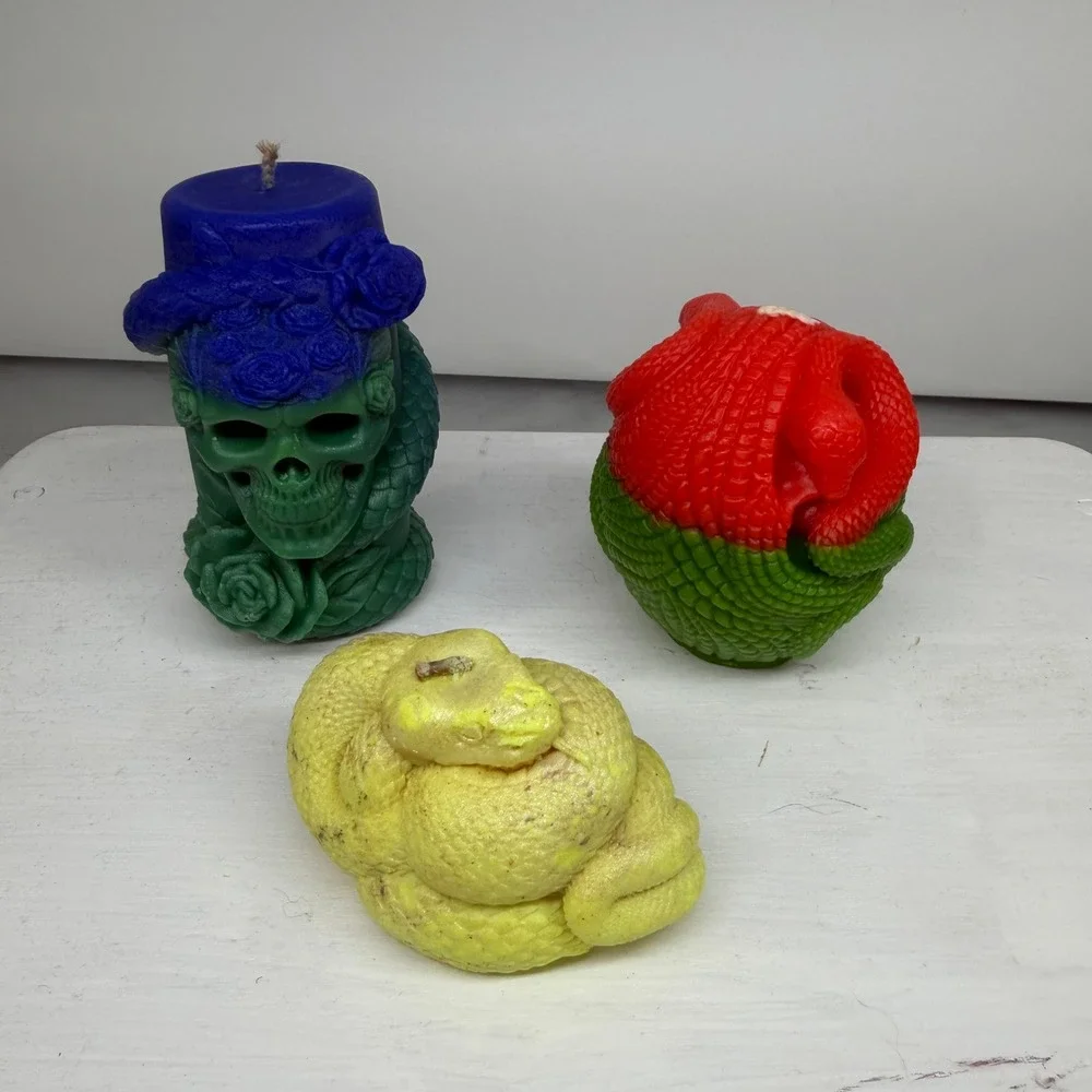 Skull and Snake Candle Set Unisex  Multicolor‎ Soy Gothic Macabre Handcrafted